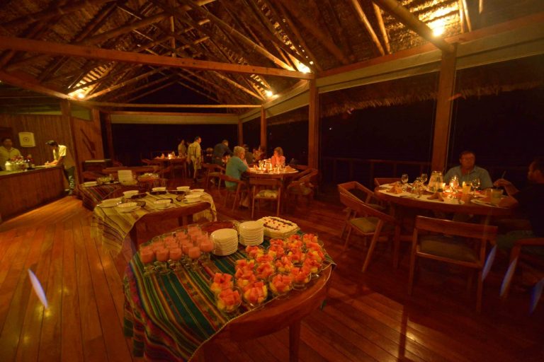Dining room at Sacha Lodge in the Ecuadorian Amazon rainforest