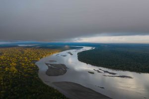 Aerial view of the Ecuadorian Amazon rainforest, rivers and lagoons