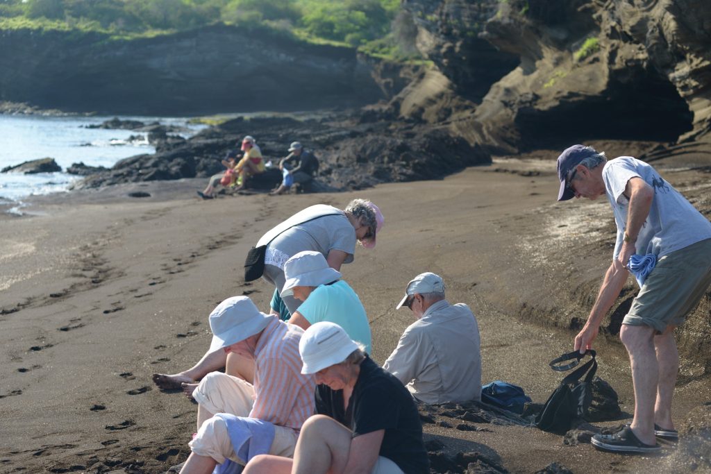 Birdwatchers relaxing on a beautiful Galápagos beach during our Northern Ecuador & Galápagos Birding Tour.