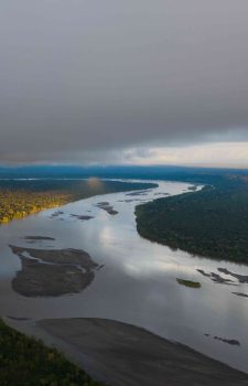 Aerial view of the Ecuadorian Amazon rainforest, rivers and lagoons